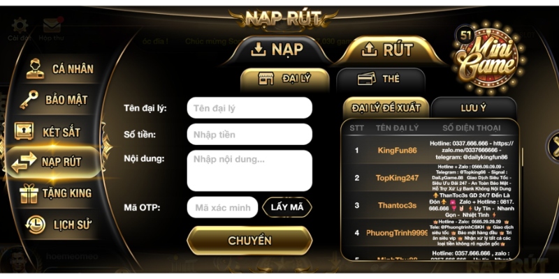 Rút tiền Kingfun